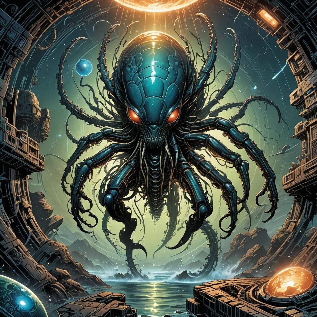 Alien Crustacean Creates Spatial Portals, Comic Art