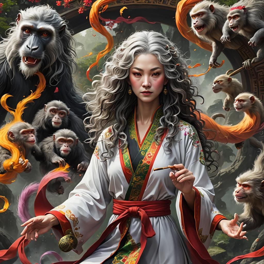 Woman in Colorful Robe Practicing Kung Fu