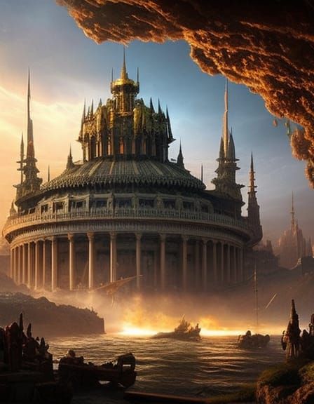 Giant Floating City with Mythological Creatures