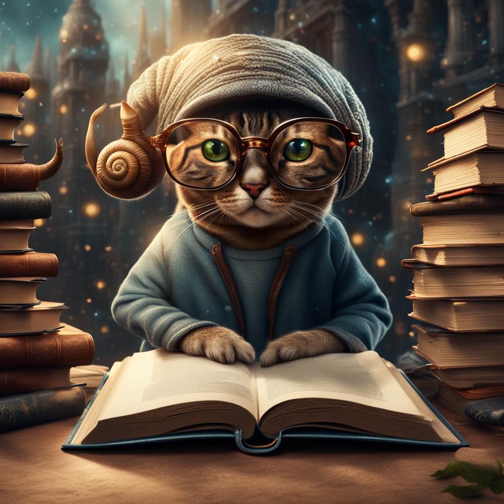 Cat-Faced Snail Reading: Digital Matte Painting