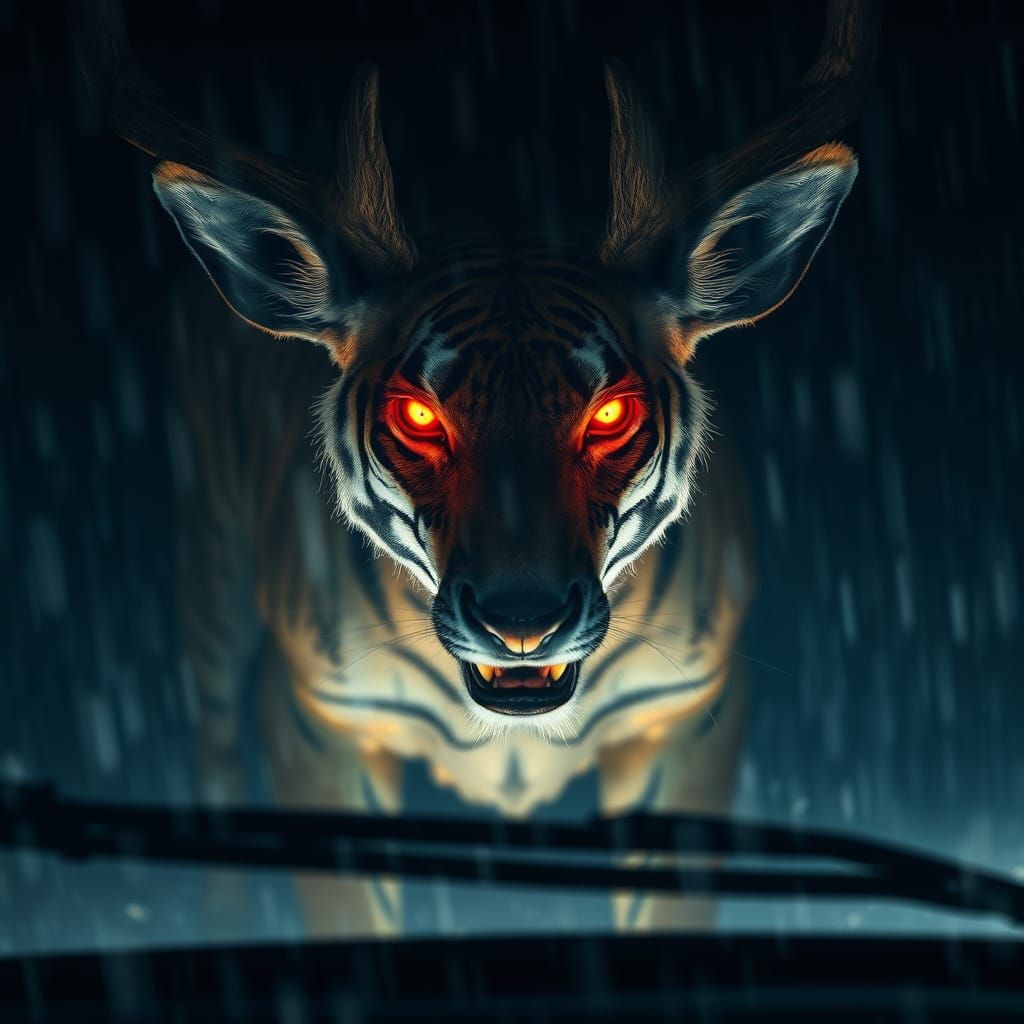 Majestic, Striped Predator Emerges from Darkness