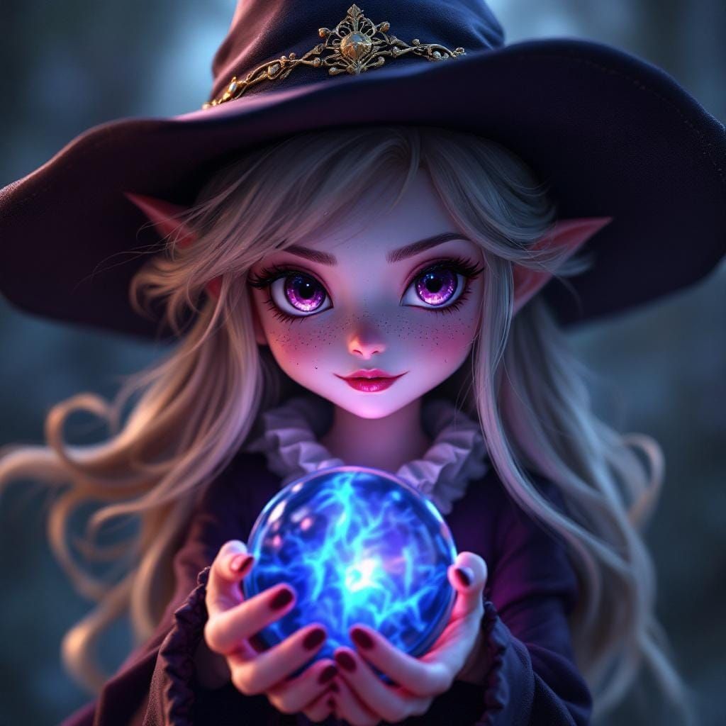 Cute Witch Portrait in 3D Anime Art Style