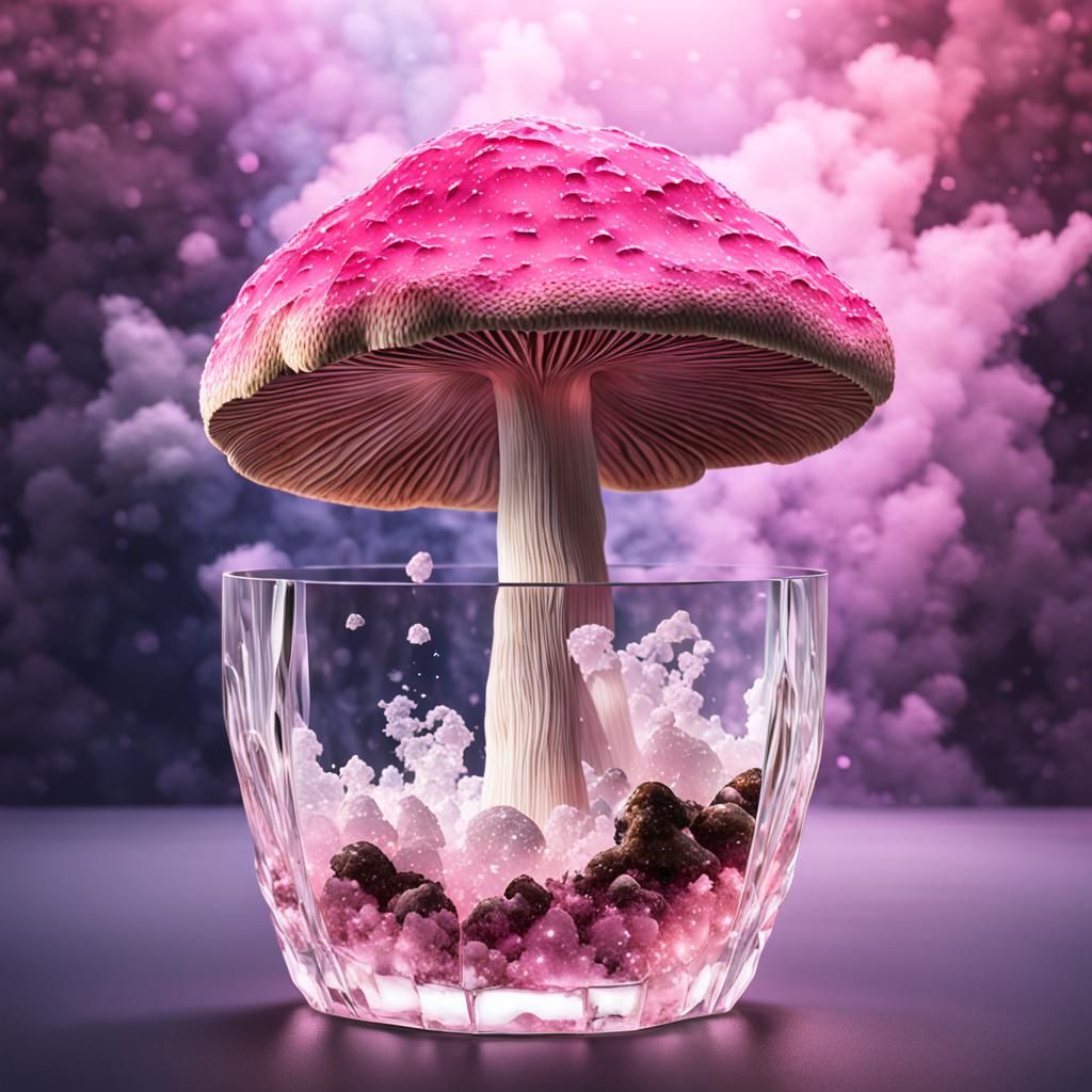 Giant Pink Quartz Mushroom: Hyperrealistic Concept Art