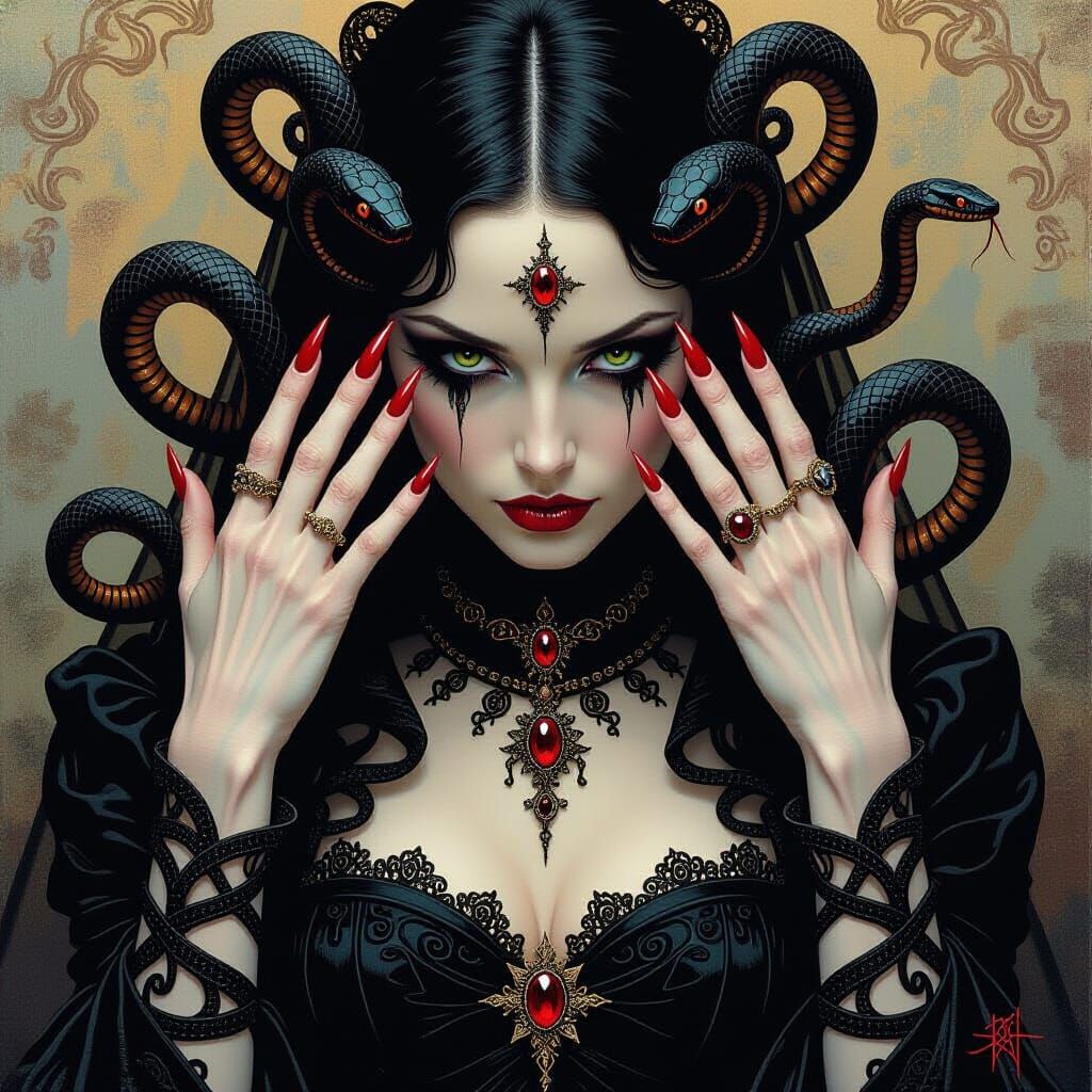 Gothic Lady with Snakes, Digital Art