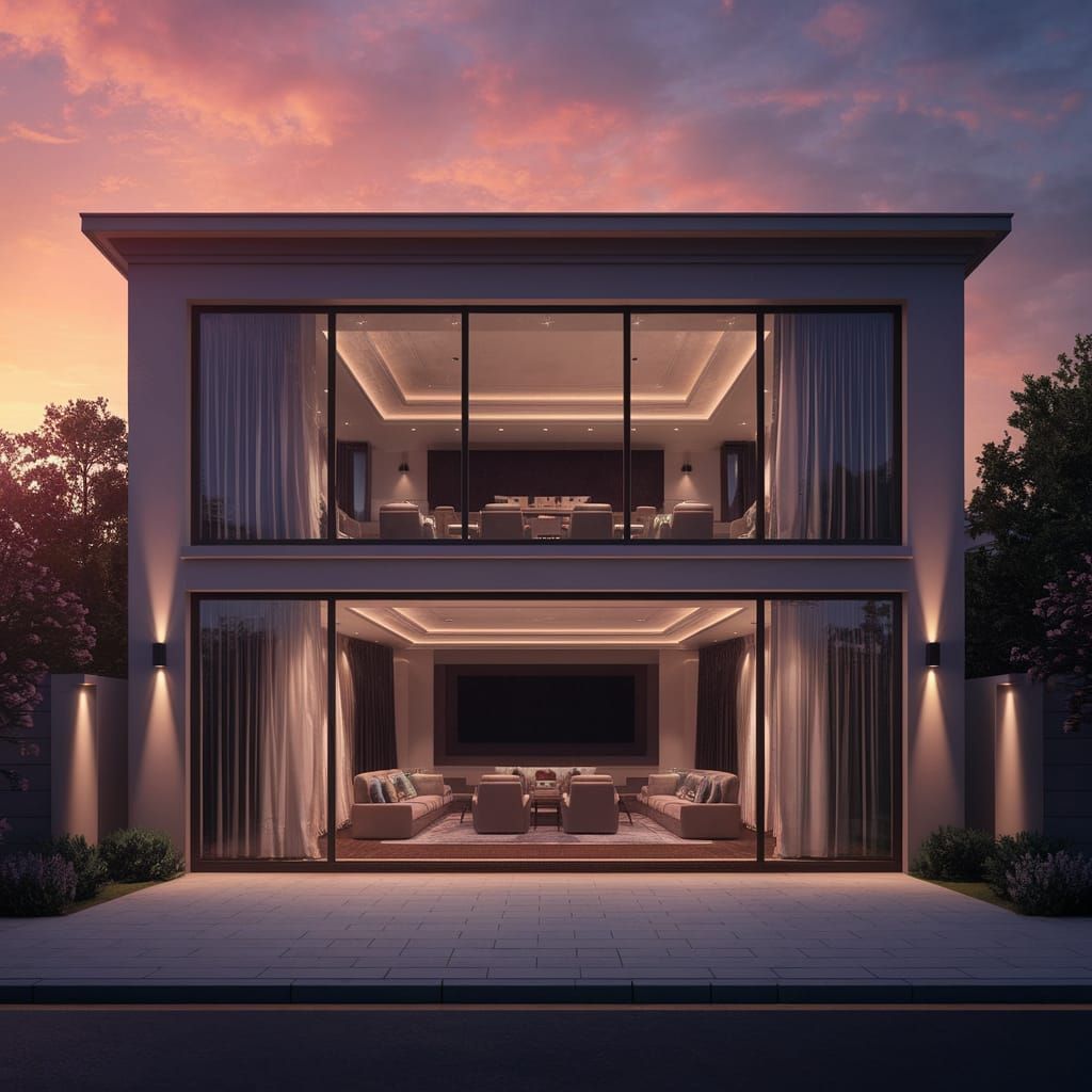 Luxurious Modern Duplex House Concept Art in Cyberpunk Style