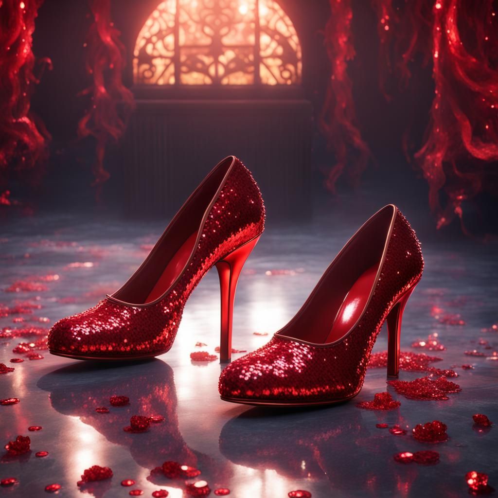 Sparkling Red Sequin Shoes Digital Masterpiece
