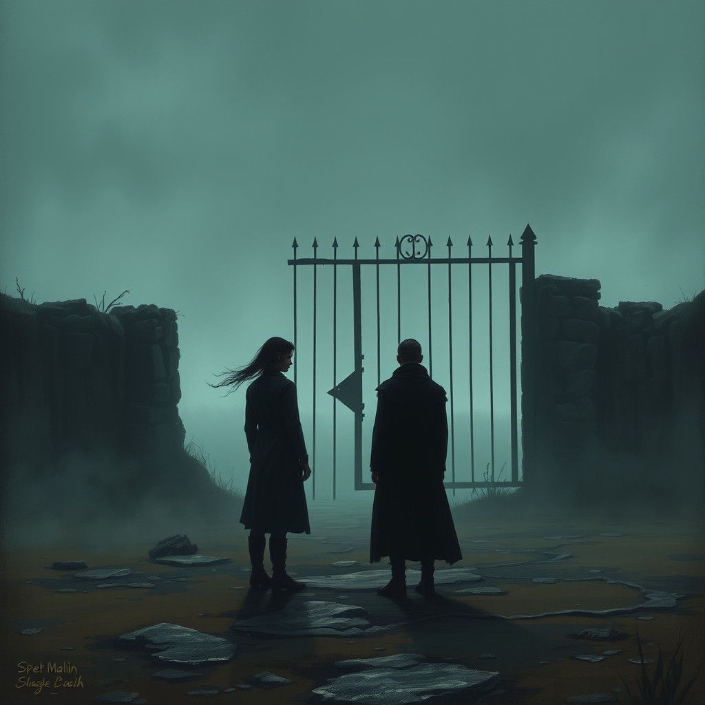 Melancholic Landscape with Figures in Digital Art Style