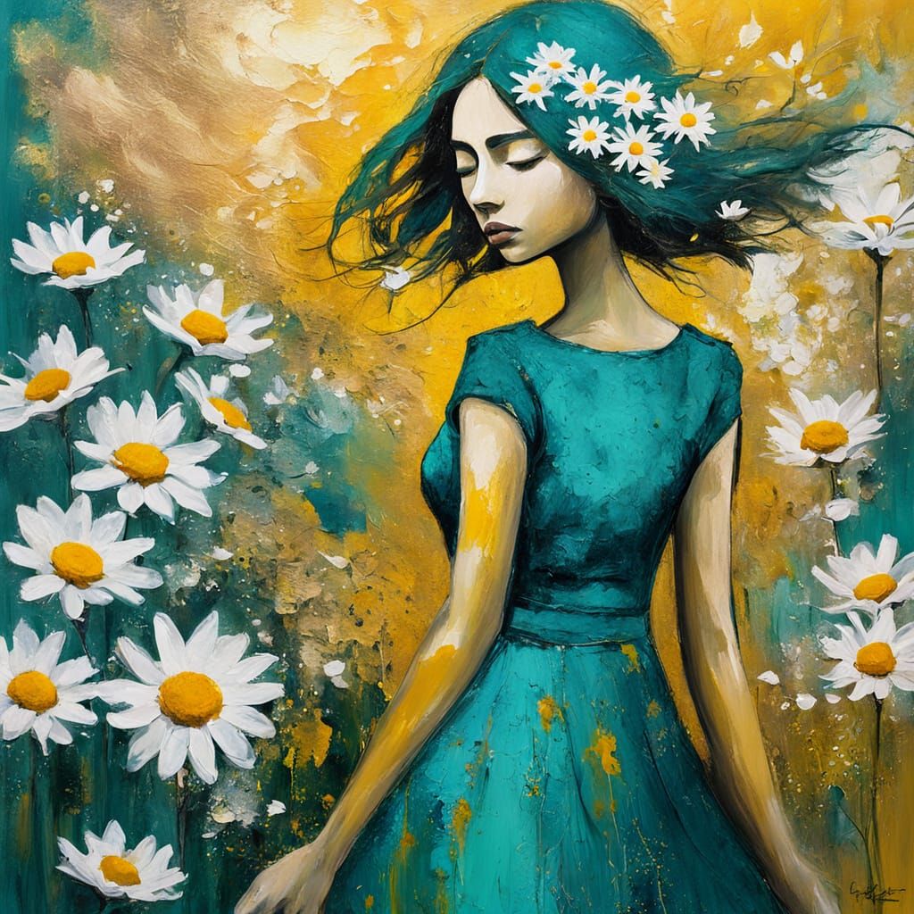 Girl in Teal Dress: Abstract Expressionist Macro