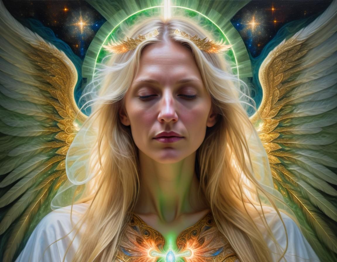 Ethereal Angel Kneeling at Stone Altar