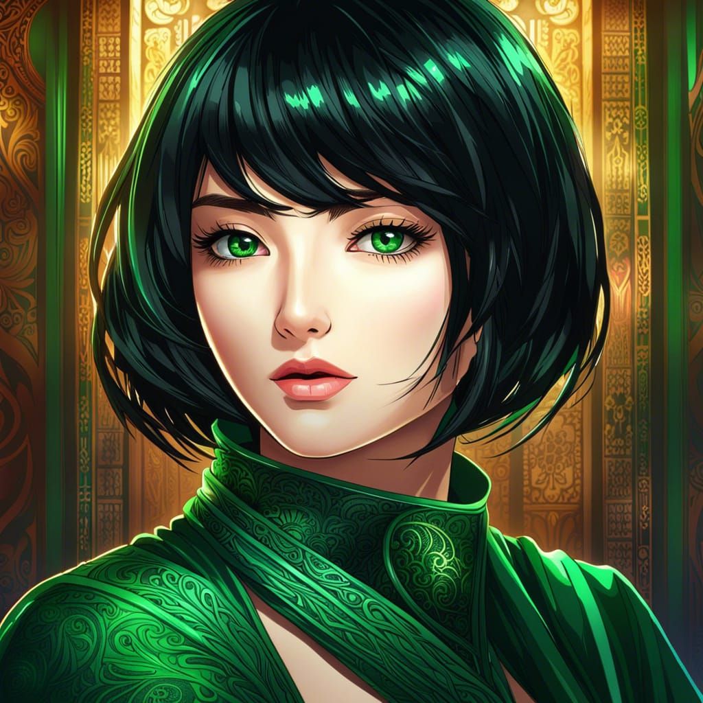 Anime Portrait of Woman with Green Eyes