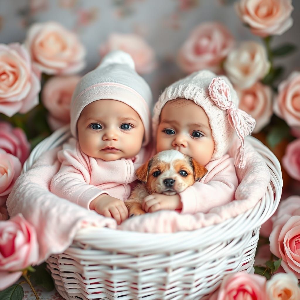 Serene Baby and Puppy in Pastel Hues