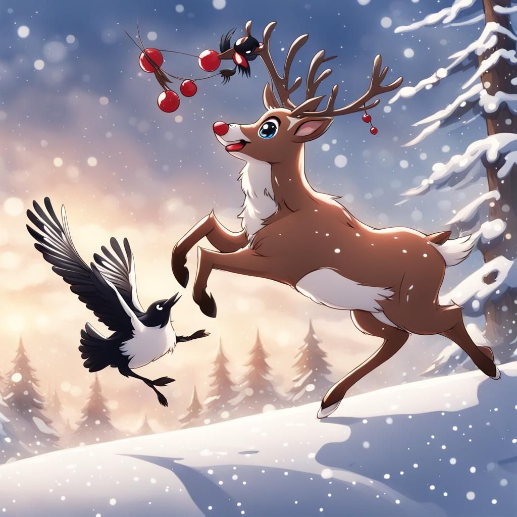 Rudolph and Magpie Play in Anime Style