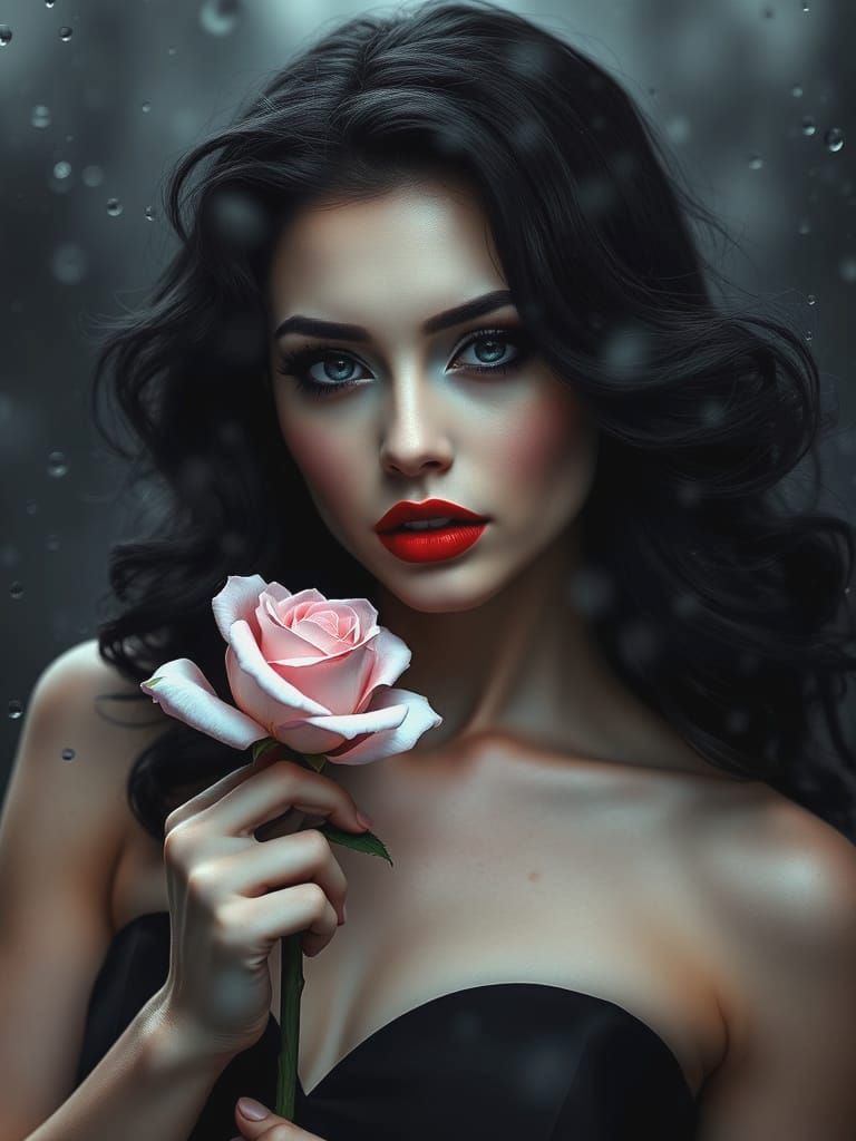 Vintage Noir Goddess with Rose