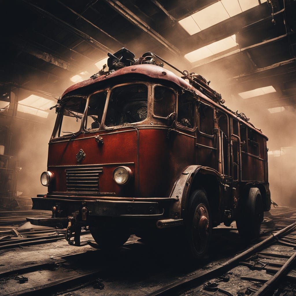 Steampunk Mechanic Operates Tower Crane in Industrial Railya...