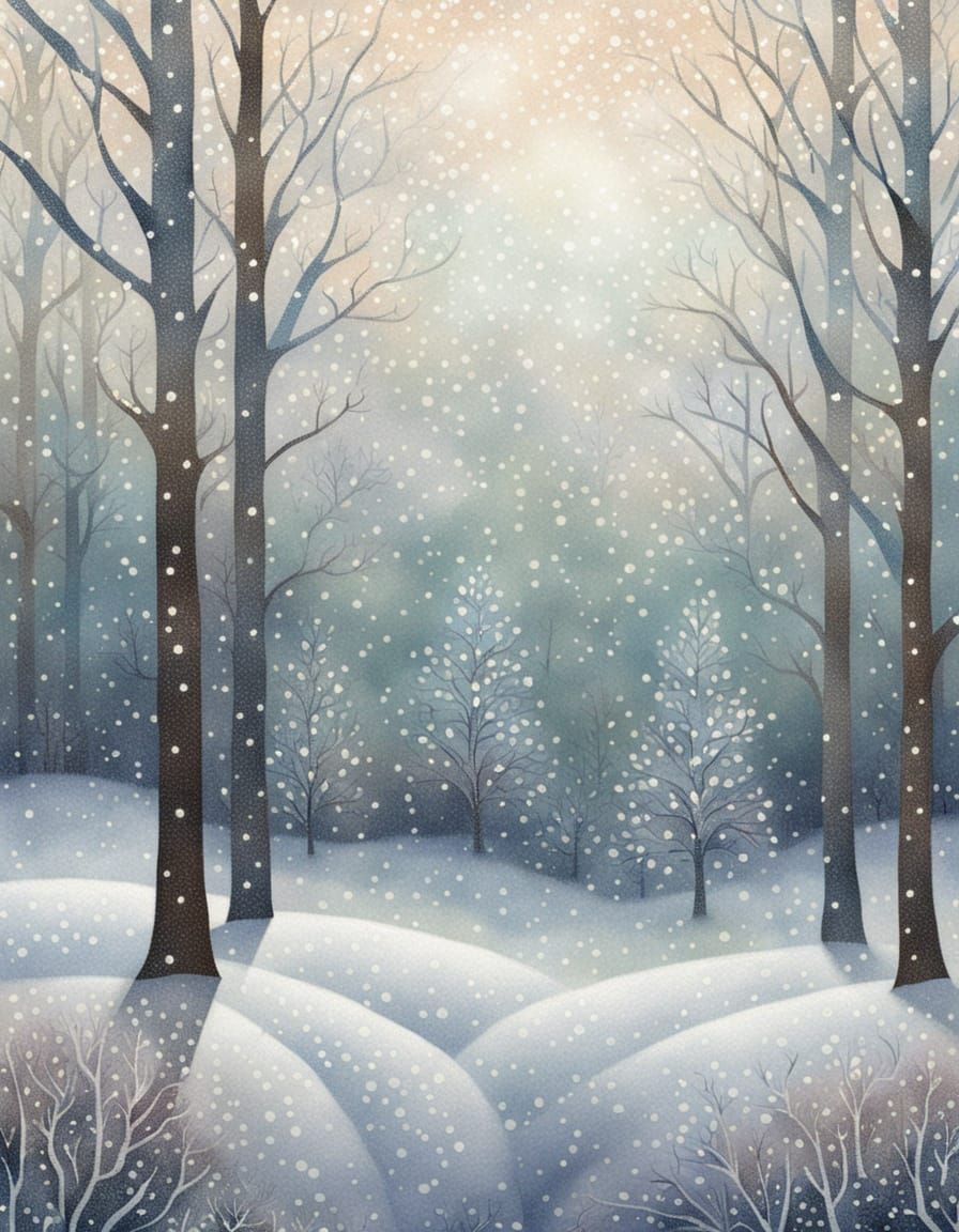Soft Winter Landscape in Pointillism Style
