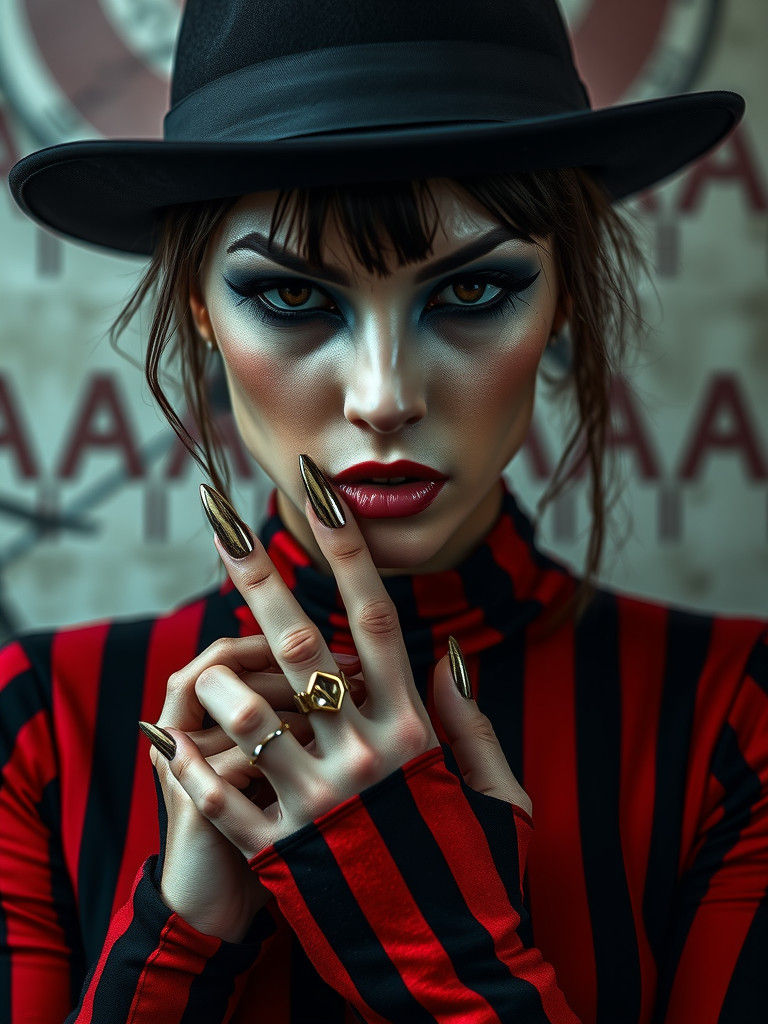 Fashion Model in Freddy Krueger Inspired Avant-Garde Dress