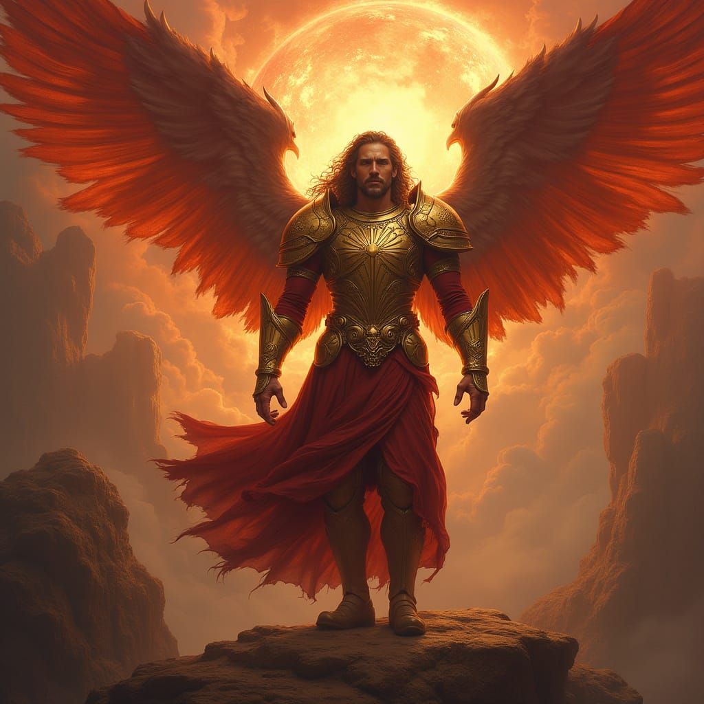 Majestic Archangel in Celestial Landscape, Matte Painting