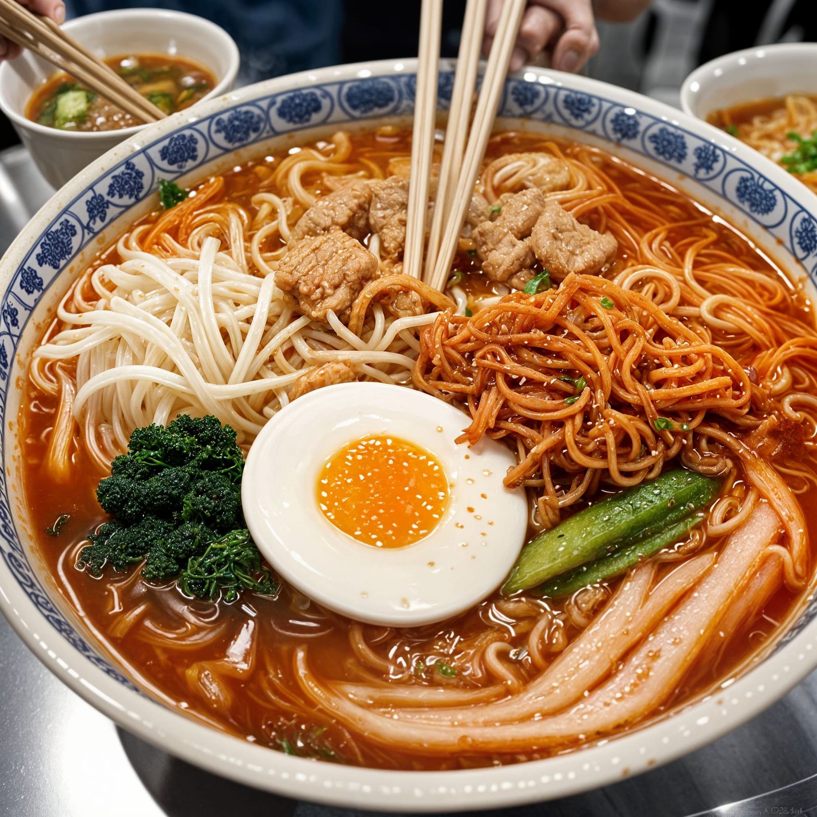 Kimchi Ramen Close-Up, Photorealistic Korean Food