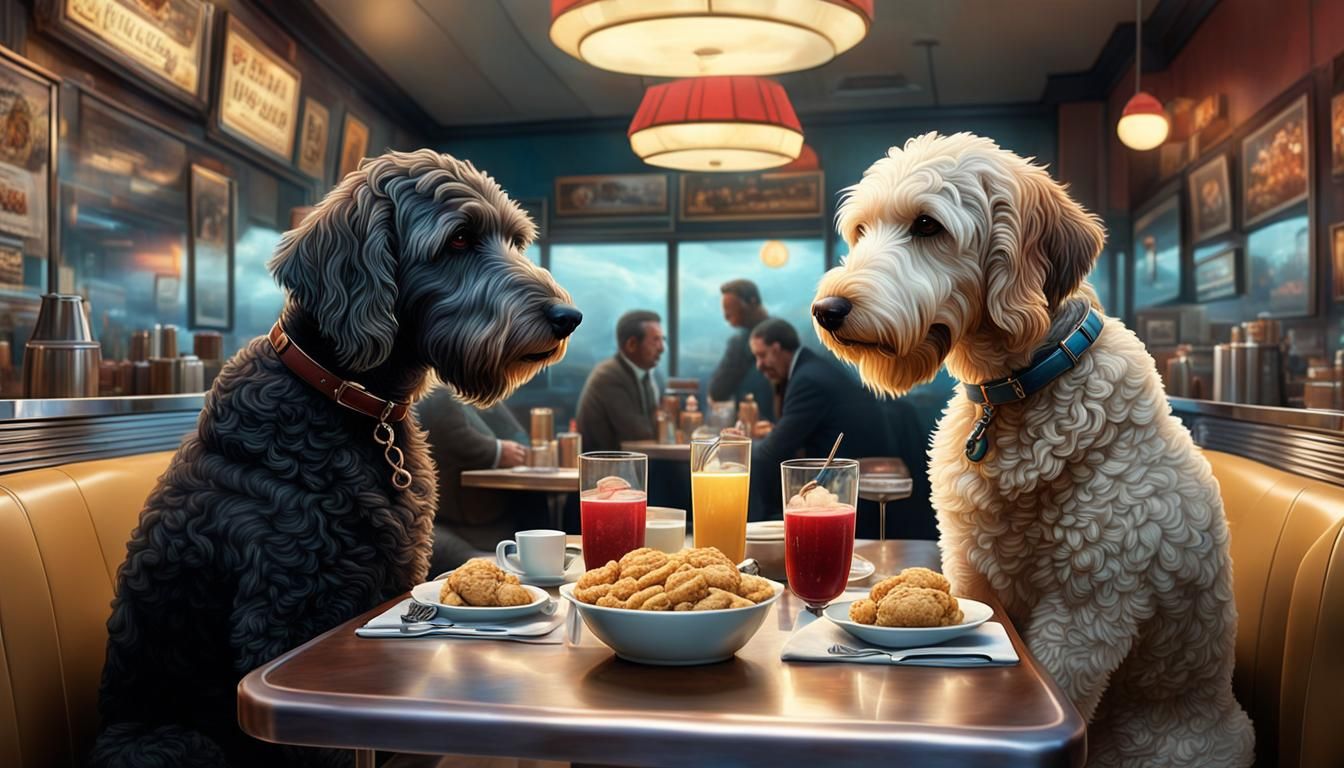 Labradoodle Meeting in Diner: Hyperrealistic Art