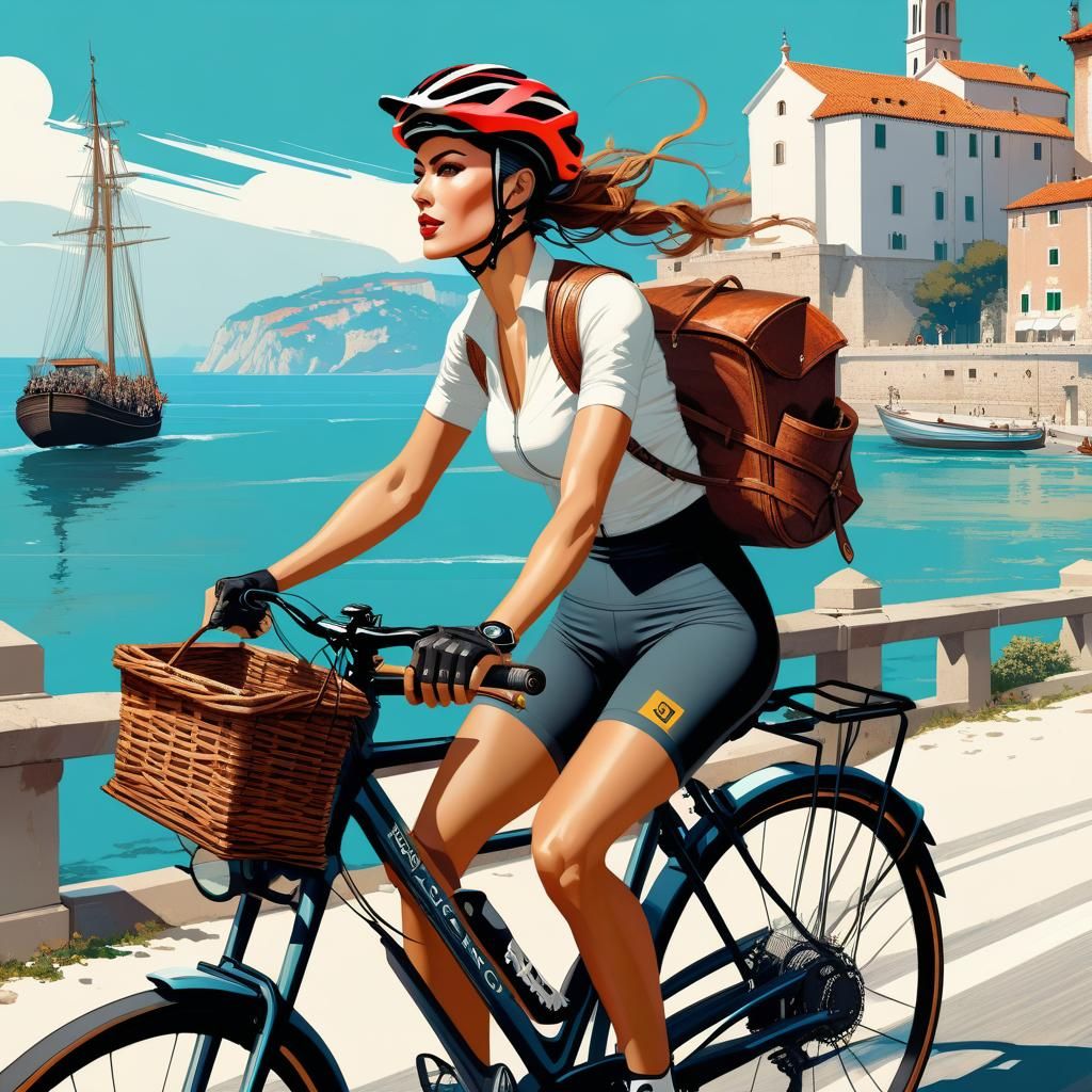 Cycling to Grado: Digital Illustration on Adriatic Sea