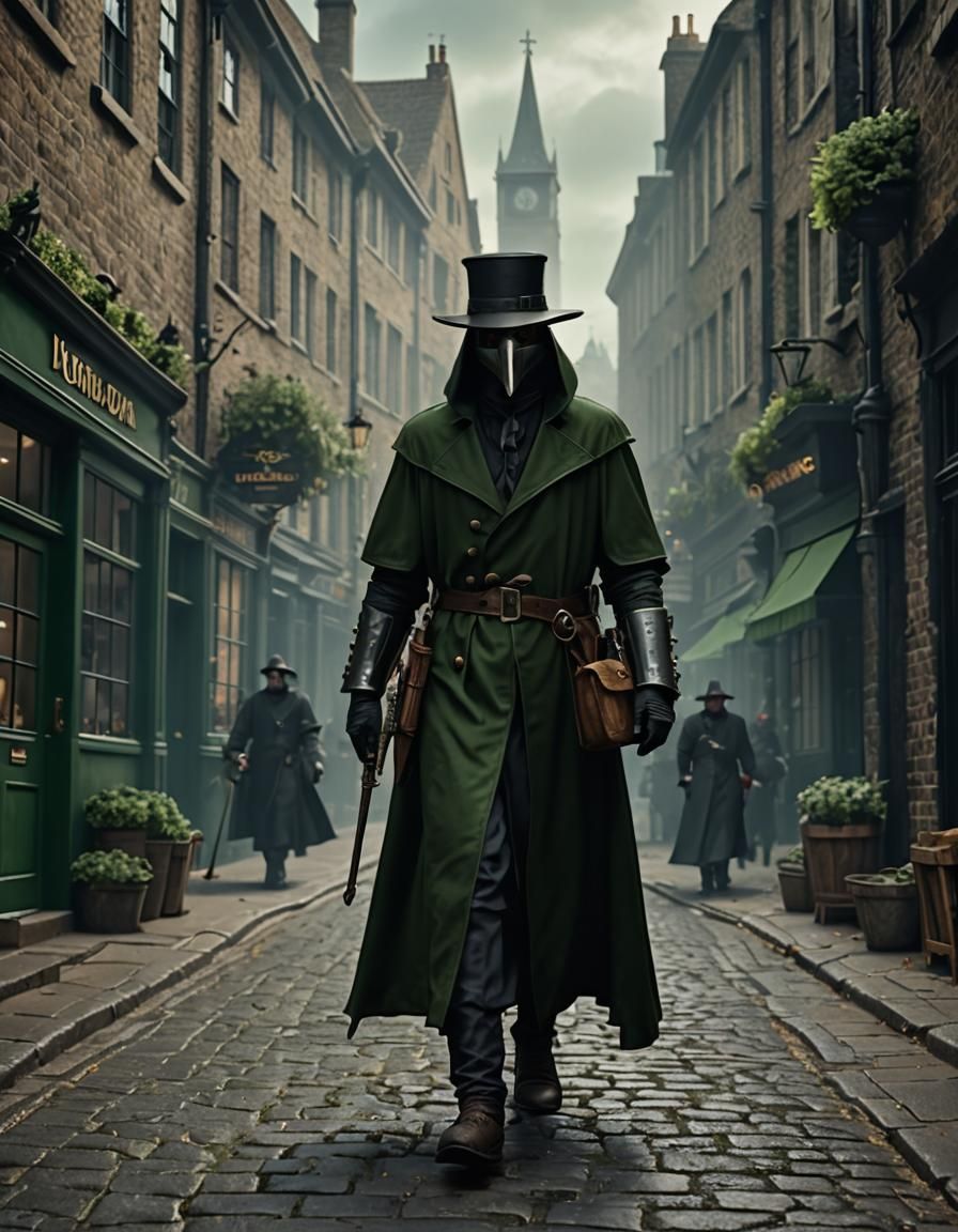 Medieval Plague Doctor in London, Octane Render