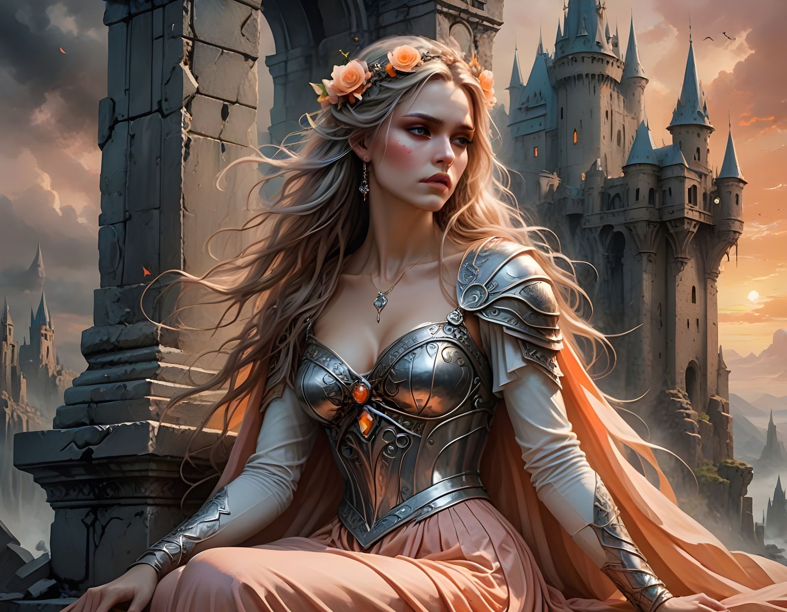 Sorrowful Norse Goddess in Castle Ruins