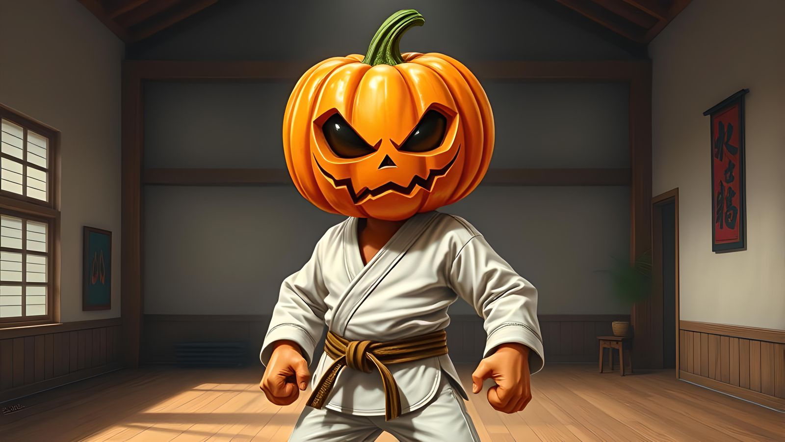CGI Pumpkin-Head Karate Master Oil Painting