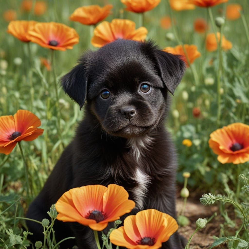 Cute Maltese Puppy in Wildflower Field