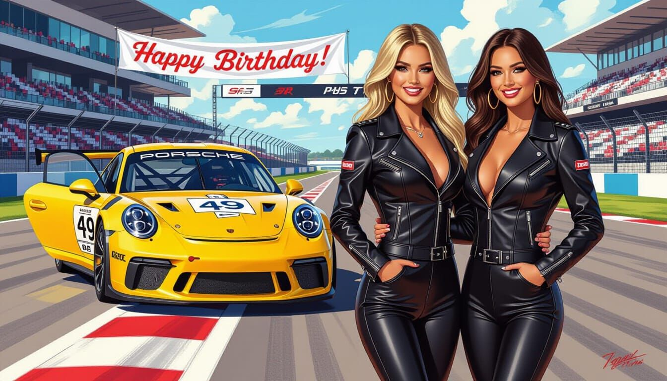Pinup Models with Porsche GT3 RSR Race Car