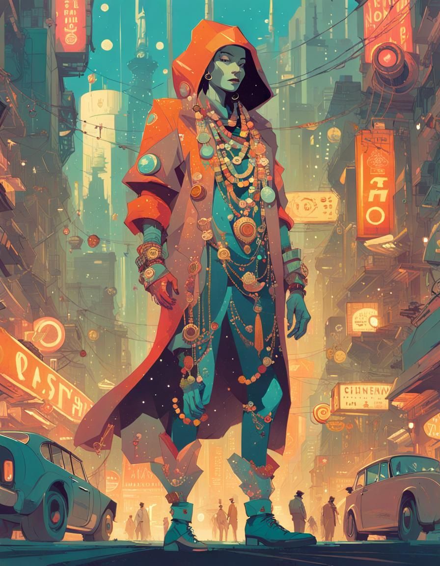 Futuristic Hip-Hop Artist in Maximalist Style