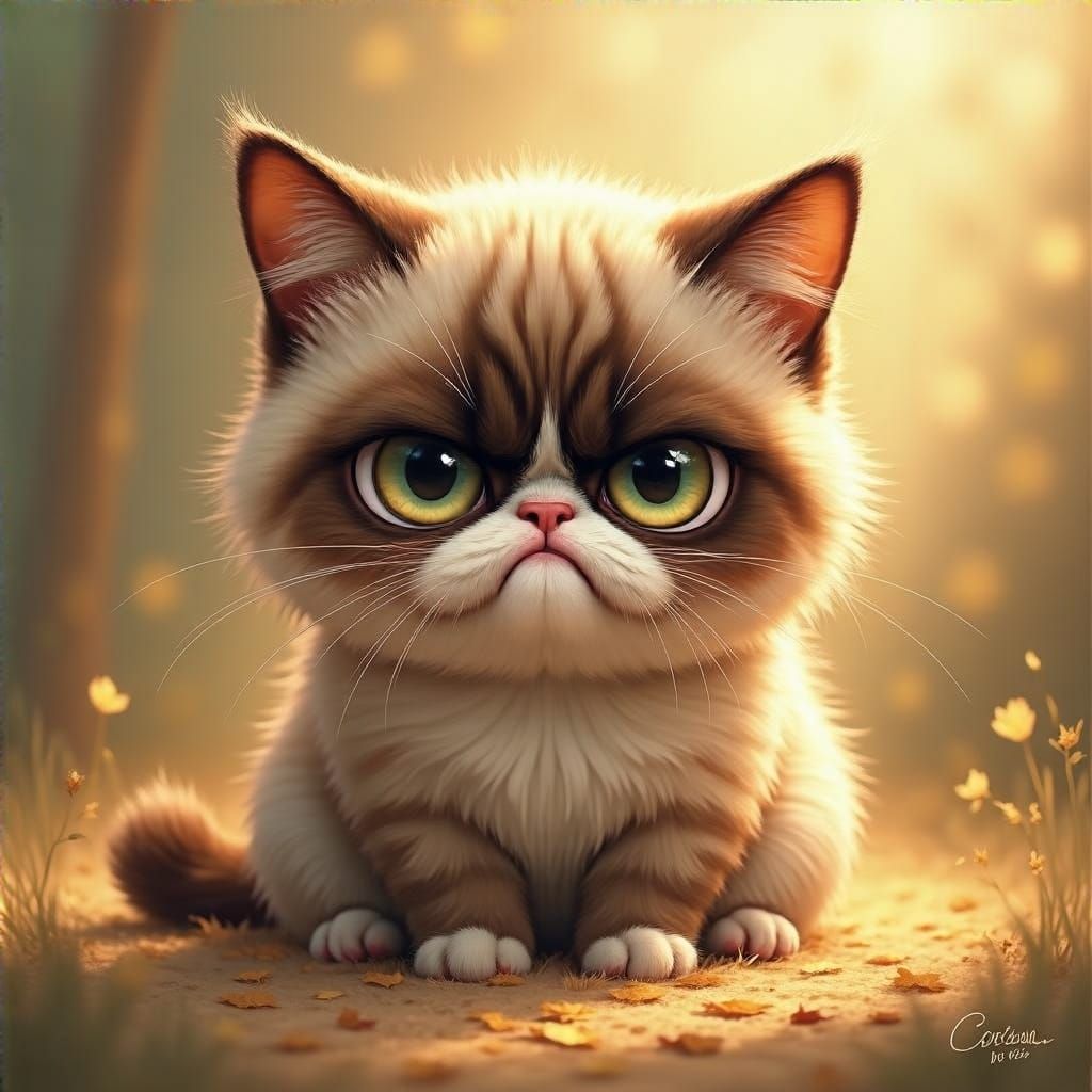 Adorable Chubby Kitten with a Grumpy Face in a Vintage Style...