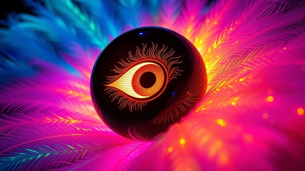 Neon Bioluminescent Feathers in Fibonacci Swirl