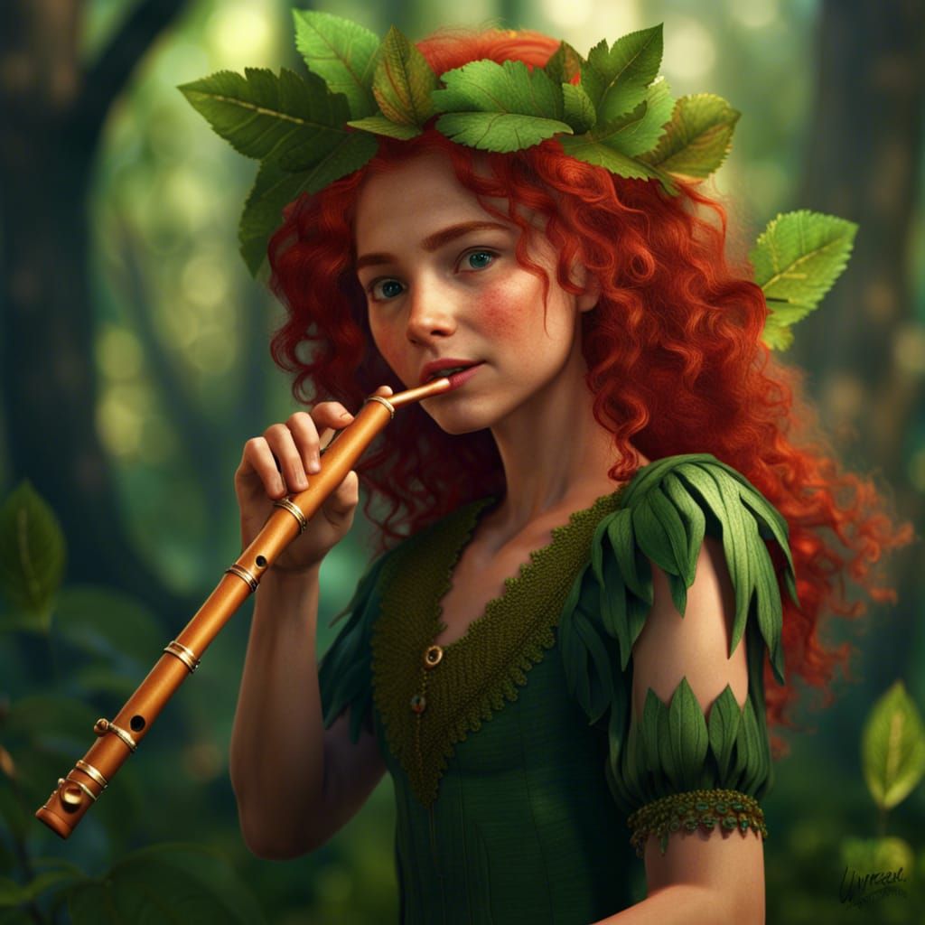 Woodland Girl Playing Flute: Fantasy Concept Art
