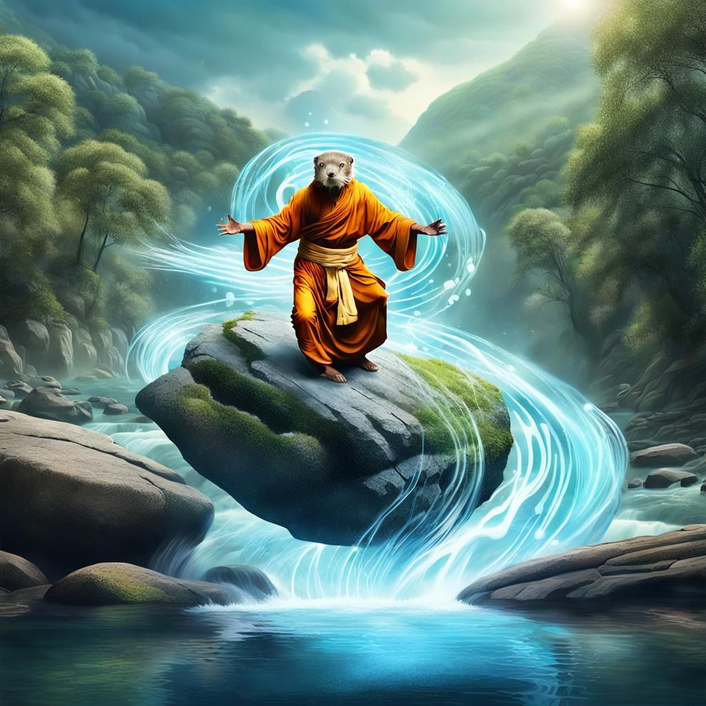 Otter Monk's Surreal Water Manipulation in Forest