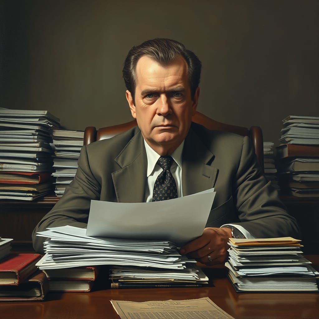A Haunted Nixon in 1970s Muted Realism