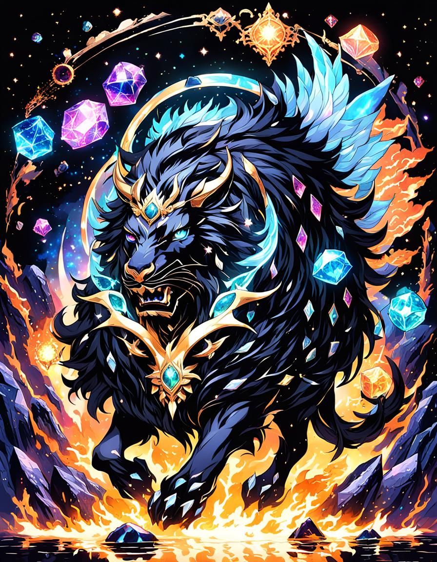 Bioluminescent Prismatic mythical Vantablack beast