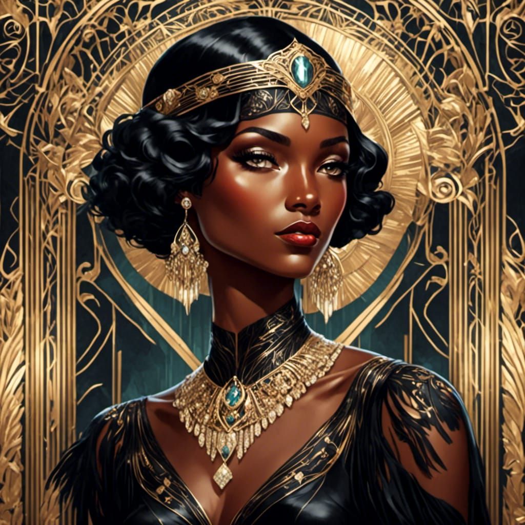 Art Deco Black Woman in 1920s Flapper Style