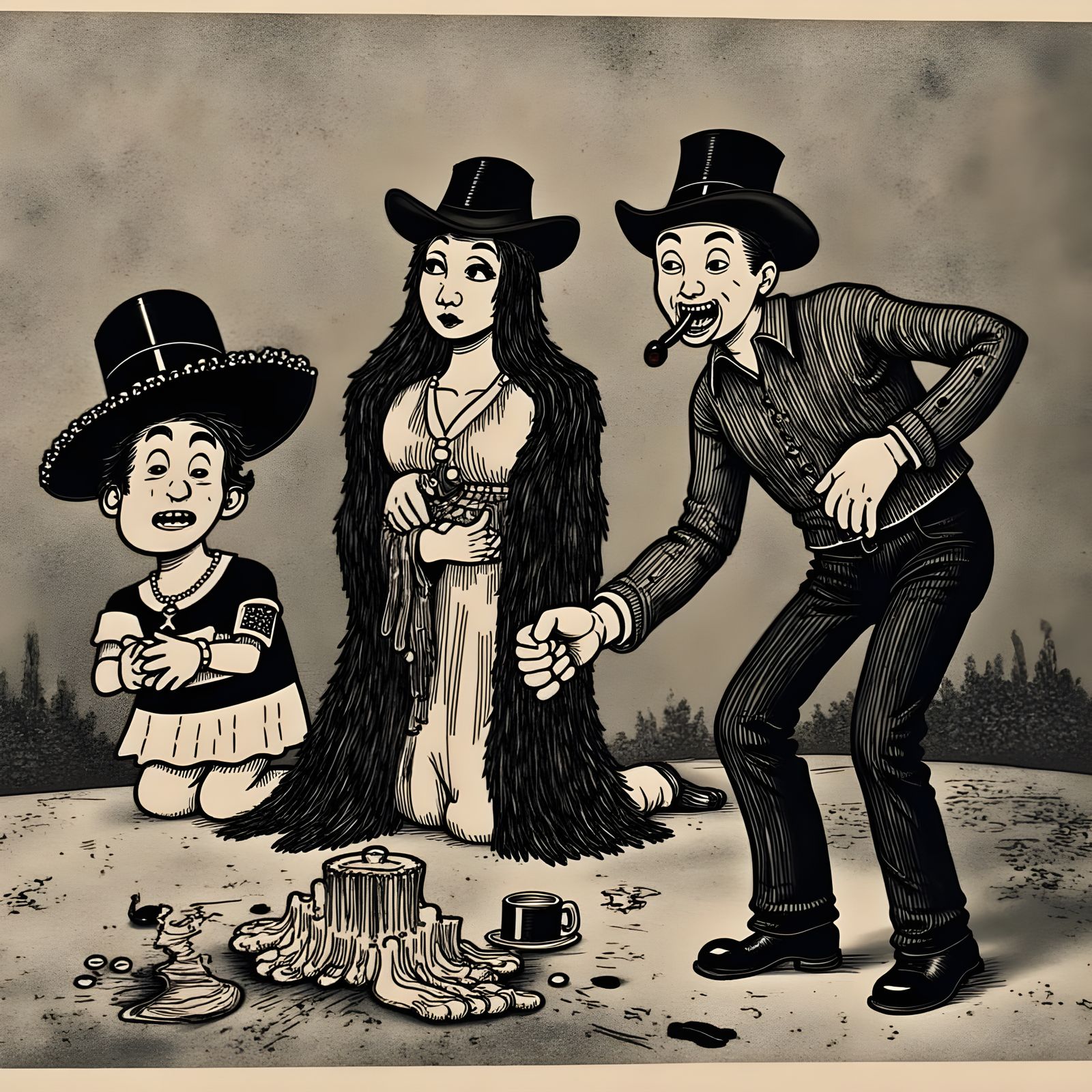 Vintage Cartoon Scene of Mystery and Suspense