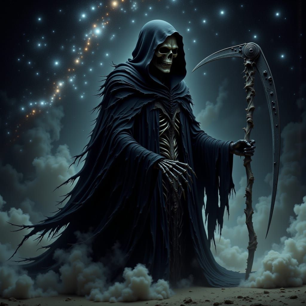 Grim Reaper in a Starry, Desolate Galaxy, in a Dark, Gothic ...