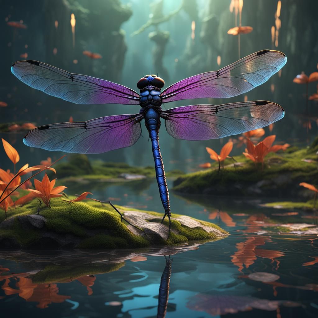 Detailed Dragonflies Matte Painting in Deep Color