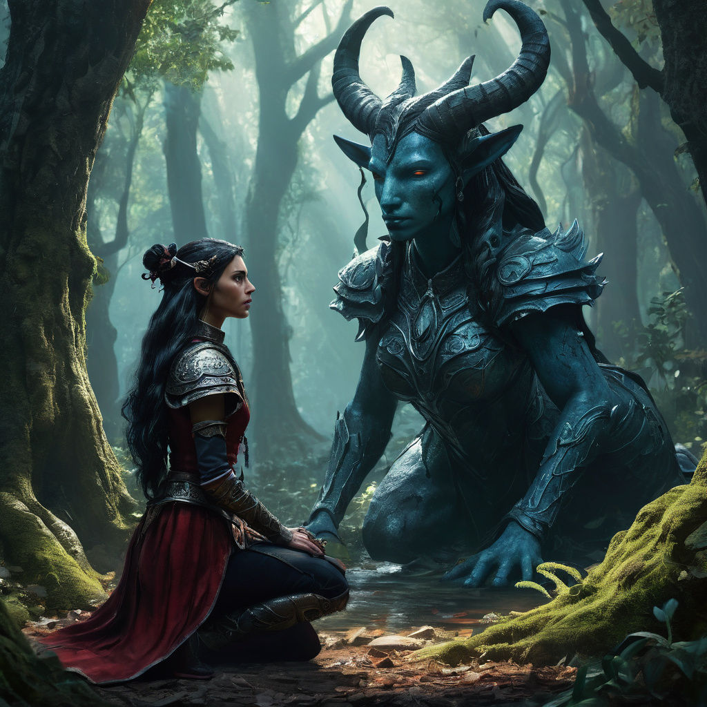 Tiefling Queen Statue in Enchanted Forest