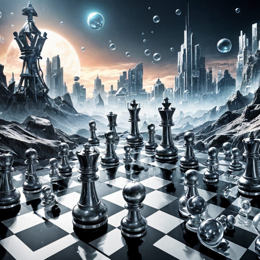 Futuristic Chessboard on Alien Planet: Digital Illustration