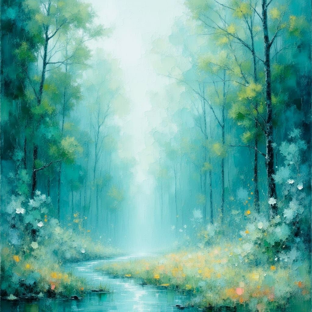 Illuminated Landscape as Impasto Oil Painting