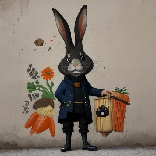 Wild Prankster Rabbit in Street Art Style