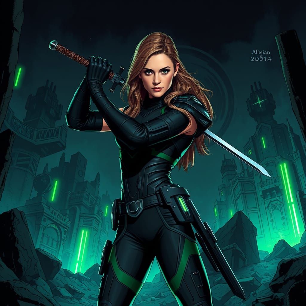 Gamora Illustration in Futuristic Sci-Fi Style