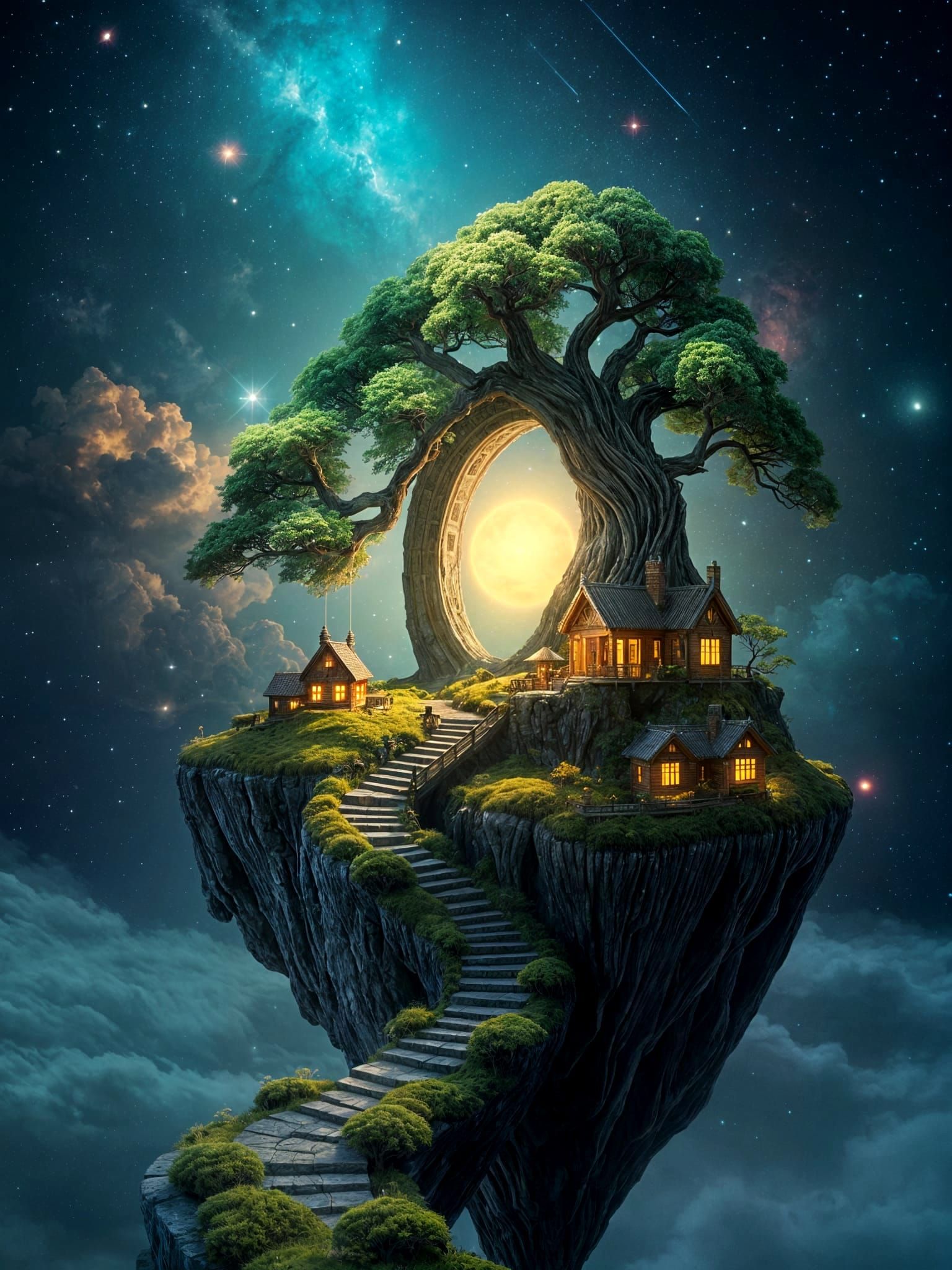 Bioluminescent Bonsai Tree on Floating Island