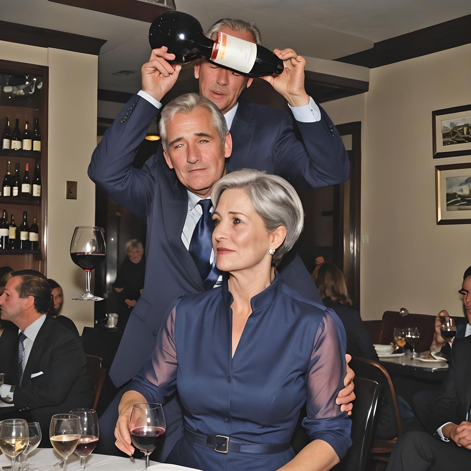 Woman Pours Wine on Man in Restaurant