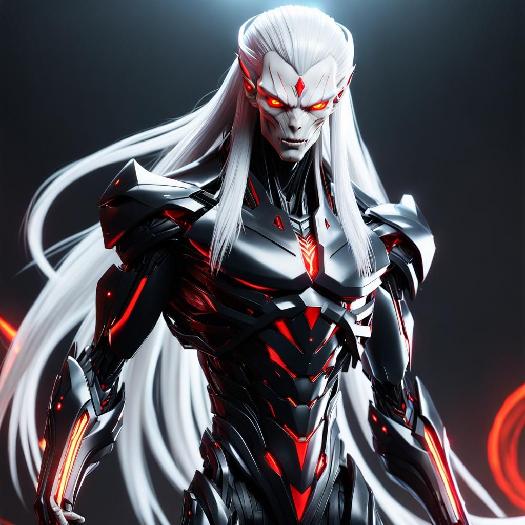 Alien Cyborg King with Glowing Red Eyes