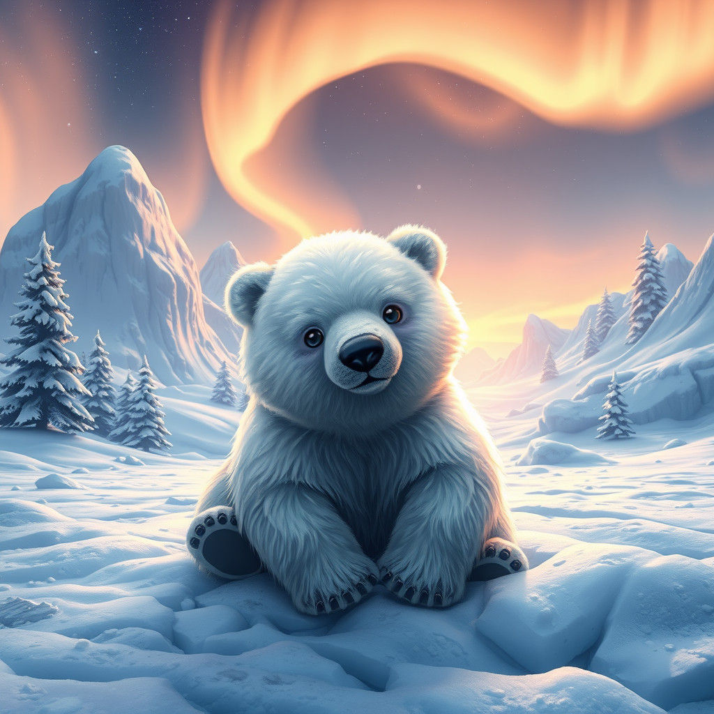 Polar Bear Cub in Winter Wonderland, Fantasy Concept Art