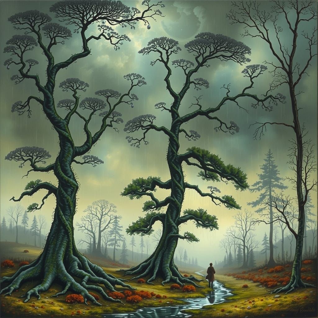 Ethereal Trees Wander Under Starry Night Sky